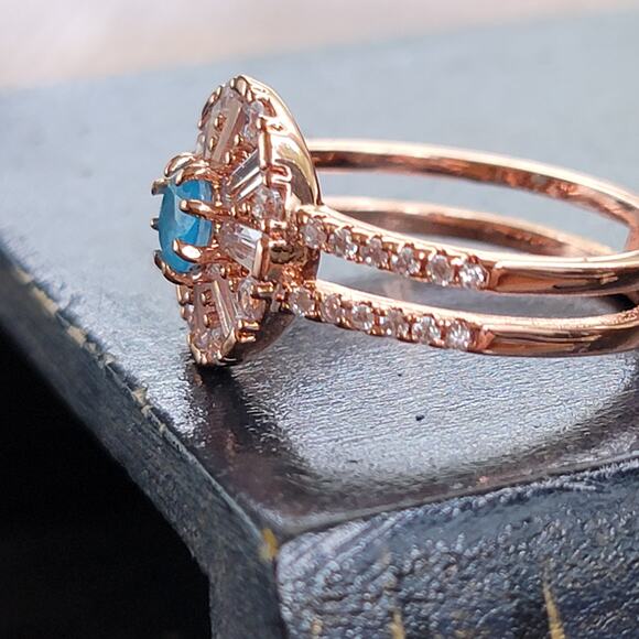 Rose Gold Plated Eternity Ring with Blue Gemstones - Size 10 - Picture 10 of 10